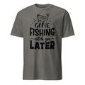 Dark Gray t-shirt with a fish graphic design and 'Gone Fishing Catch You Later' text on a white background