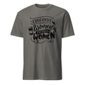 Gray t-shirt with black motivational text design on a white background