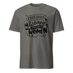 Gray t-shirt with black motivational text design on a white background