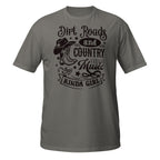 Dark Gray t-shirt with a graphic and text 'Dirt Roads and country Music Kinda Girl' on a white background