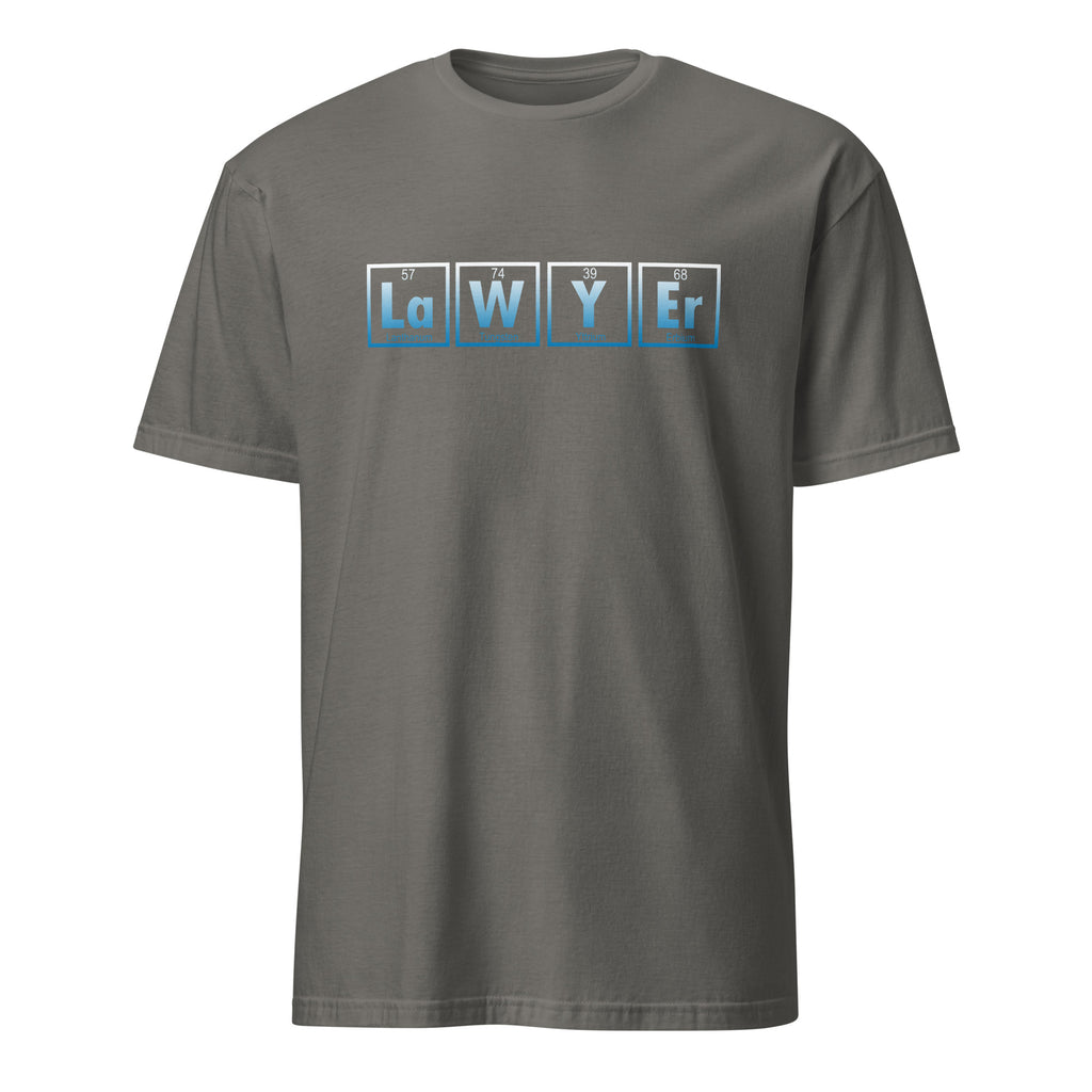 Dark Grey T-shirt with Lawyer text as a element on a white background