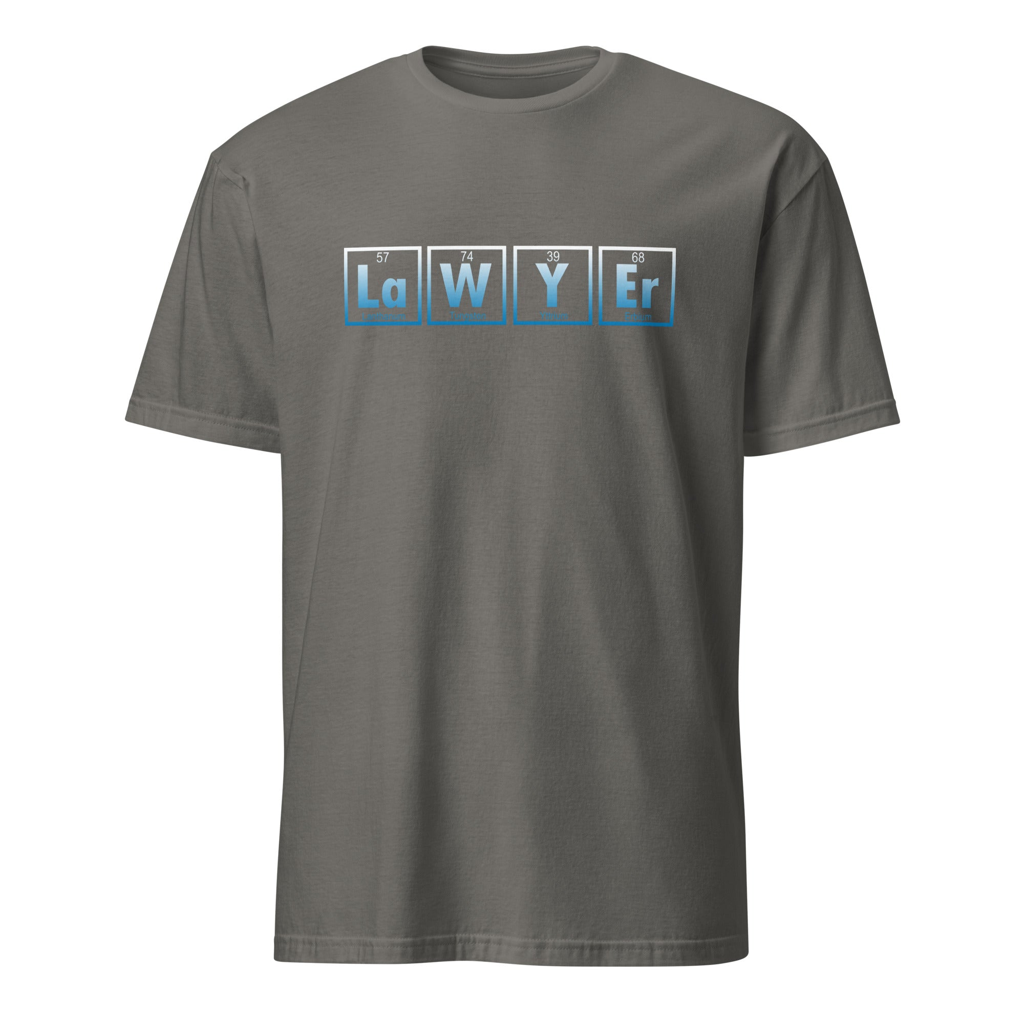 Dark Grey T-shirt with Lawyer text as a element on a white background