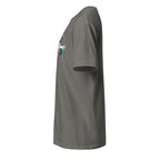Left view of a charcoal t-shirt against a white background