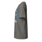 Left view of a plain charcoal t-shirt on a white background