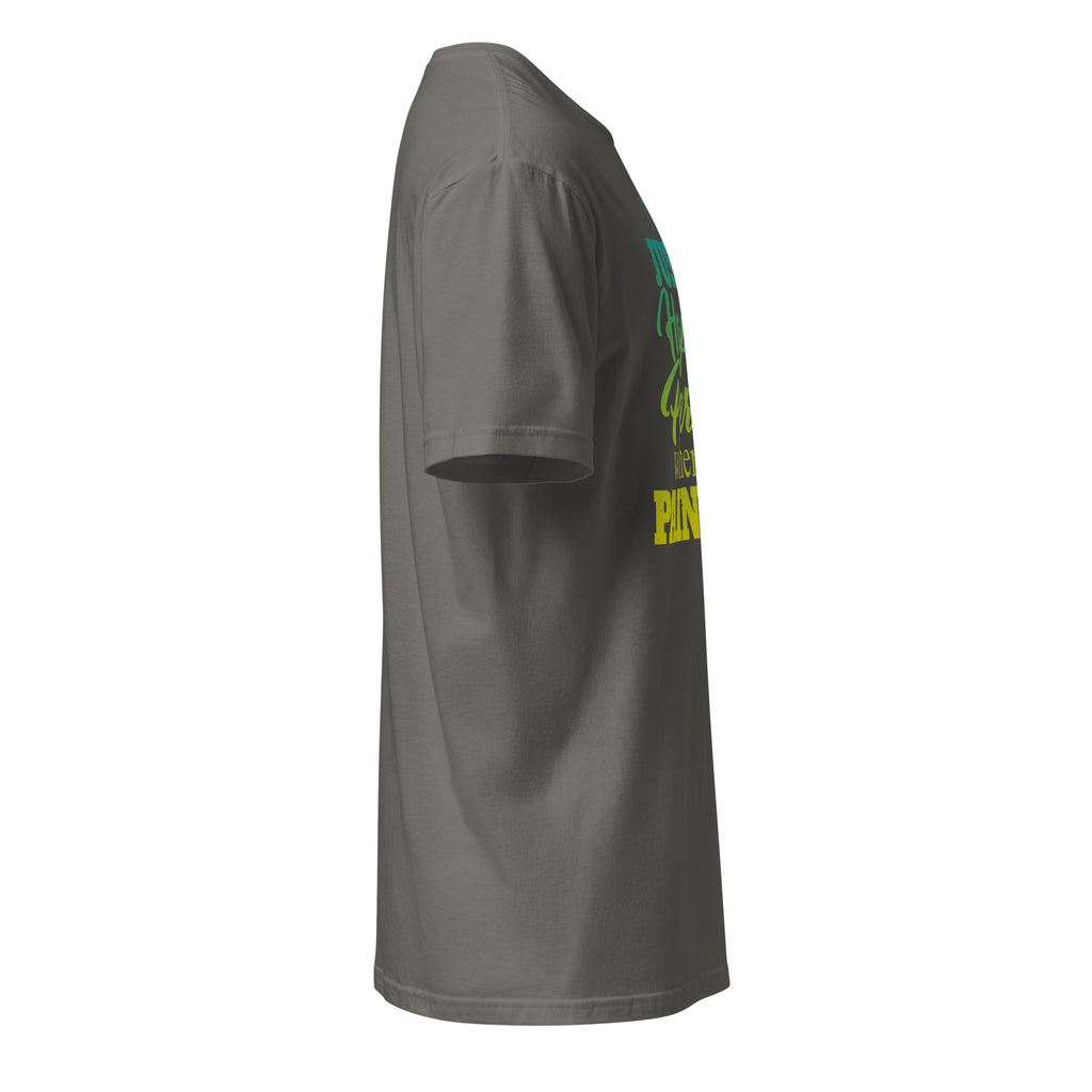 right view of a charcoal t-shirt on a white background 