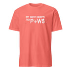 Coral t-shirt with 'My Best Friend Has Paws' text on a white background