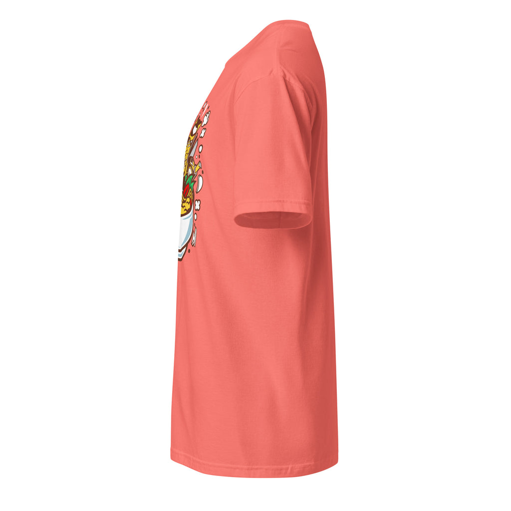 Plain Coral t-shirt left side on a white background