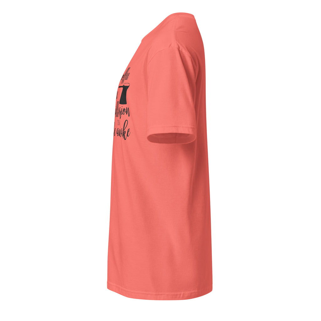 Plain Coral t-shirt left side on a white background