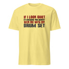 Yellow t-shirt with humorous text design on a white background