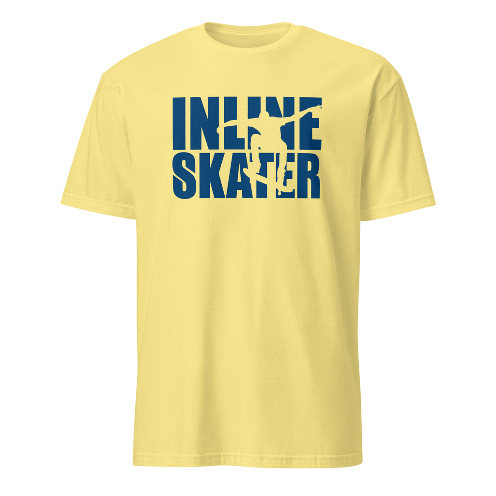 Yellow t-shirt with 'Inline Skater' text in blue on a white background
