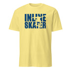 Yellow t-shirt with 'Inline Skater' text in blue on a white background