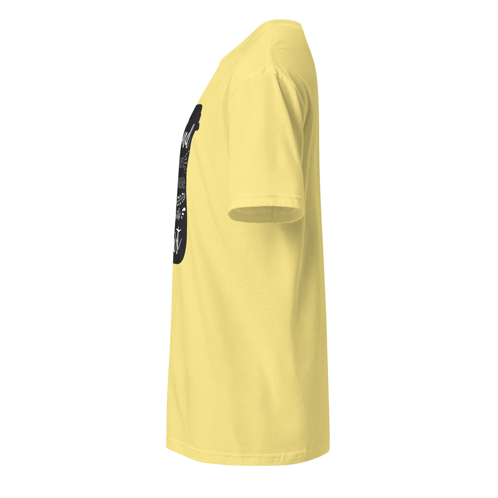 Plain yellow t-shirt left side on a white background
