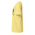 Plain yellow t-shirt left side on a white background
