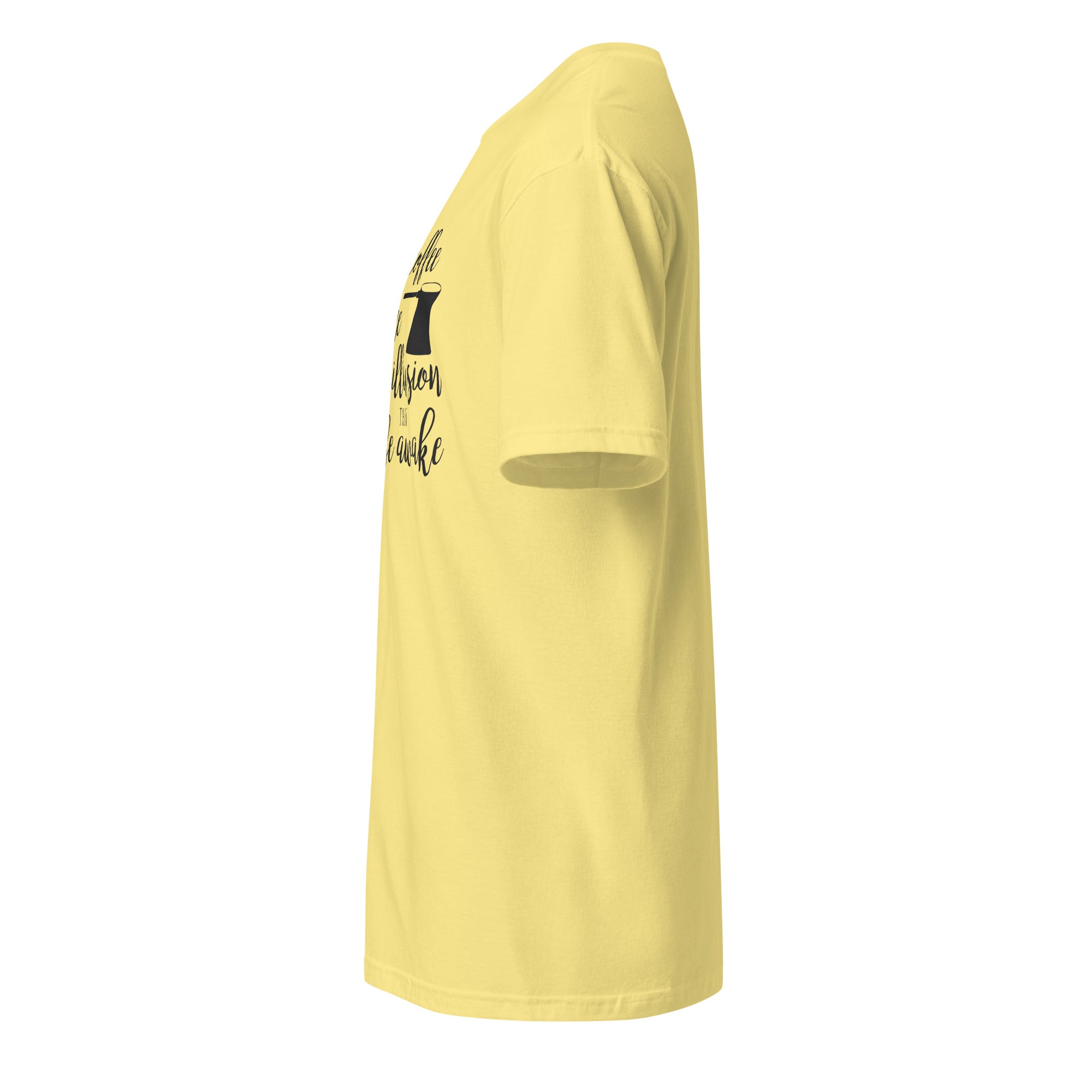 Plain yellow t-shirt left side on a white background