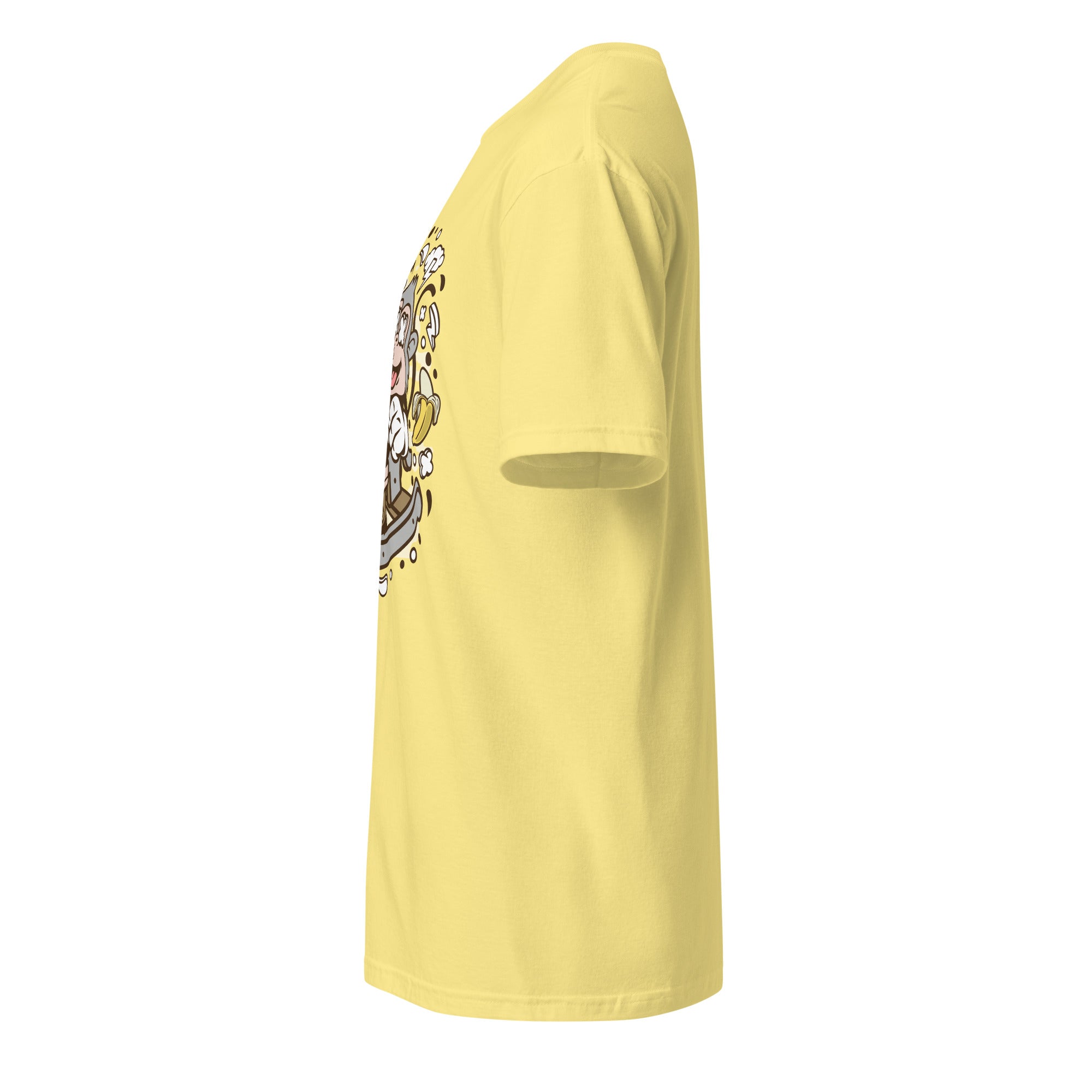 Left view of a plain Yellow t-shirt on a white background