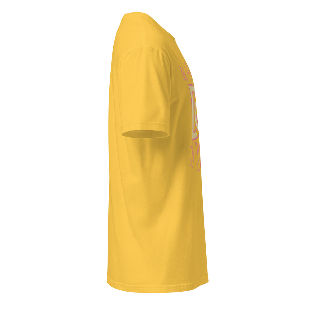 Daisy t-shirt right side with a logo on the front against a white background