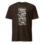 Brown t-shirt with white motivational quote on a white background