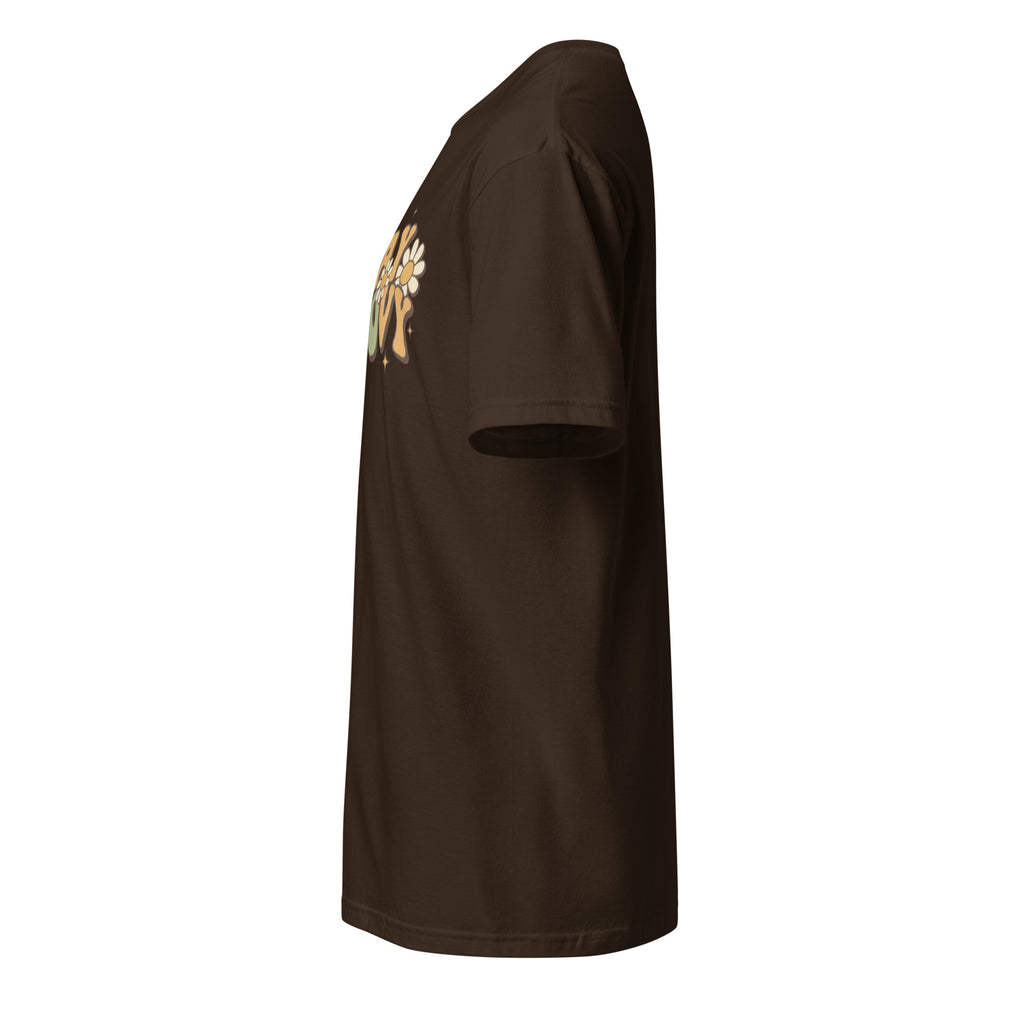 Left view of a Brown t-shirt on a white background
