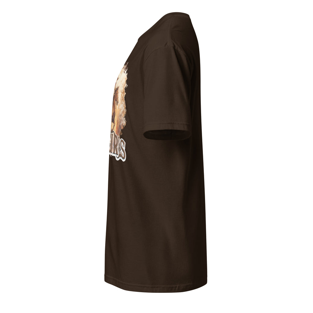 Left view of a brown t-shirt on a white background