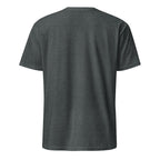 Plain dark gray t-shirt back on a white background