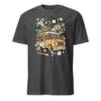 Dark Heather Grey t-shirt with a colorful graphic of a food truck on a white background
