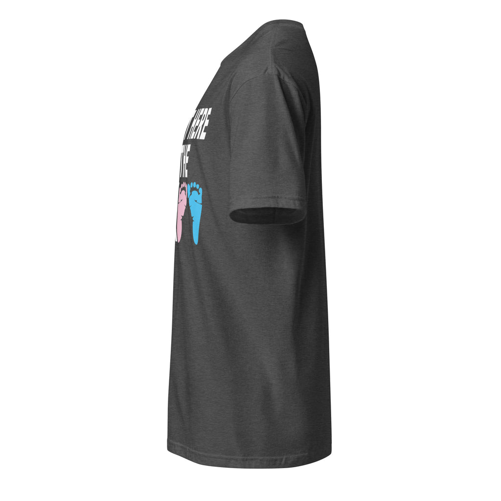 Dark Grey t-shirt with colorful graphic on the front on a white background