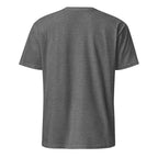 Back view of a graphite heather t-shirt on a white background