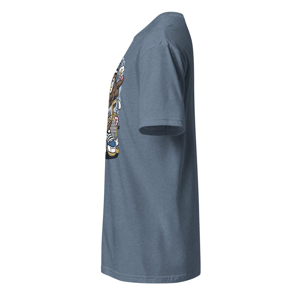 Plain blue t-shirt left side on a white background