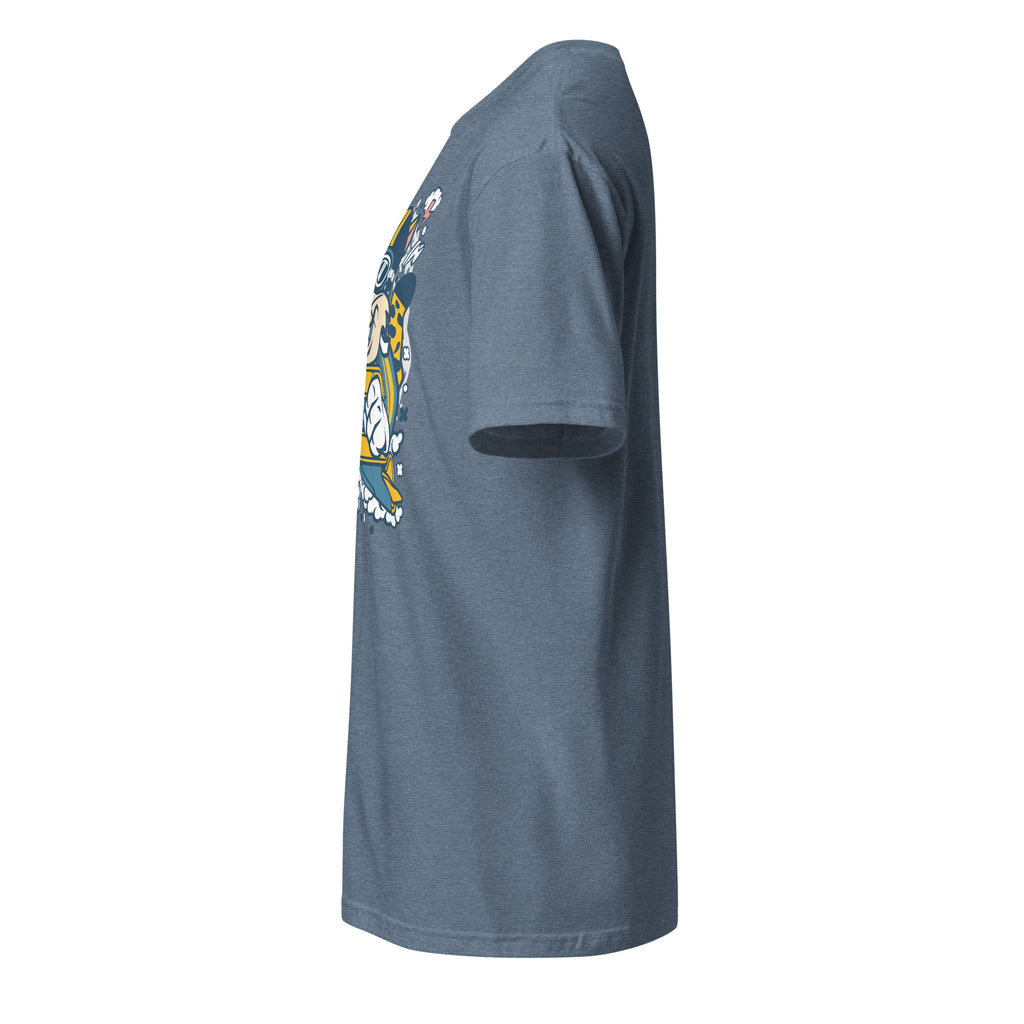 Left view of a Plain blue t-shirt on a white background