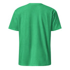 Back view of a Heather Irish Green t-shirt on a white background