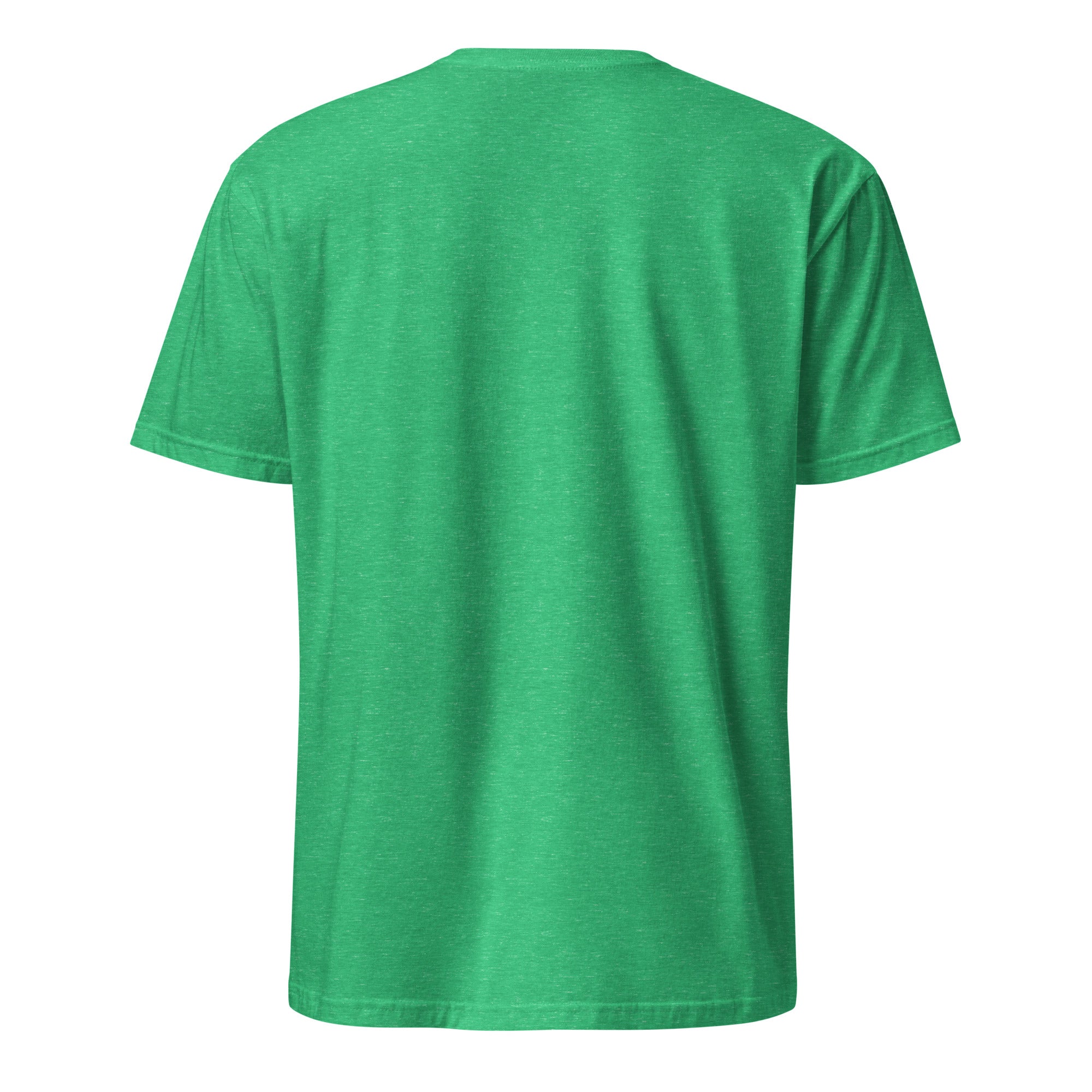 Back view of a Heather Irish Green t-shirt on a white background