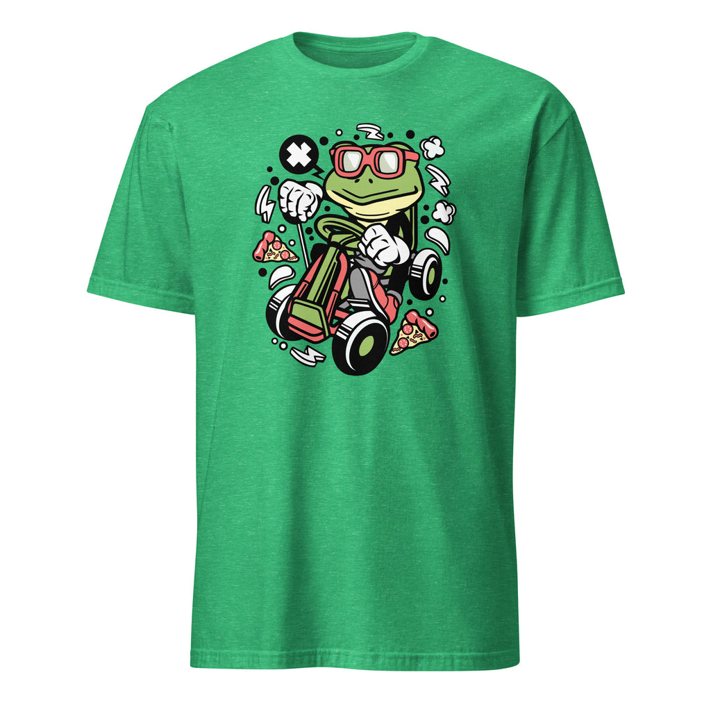 Heather Irish Green t-shirt with a cartoon frog design on a white background