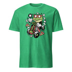 Heather Irish Green t-shirt with a cartoon frog design on a white background