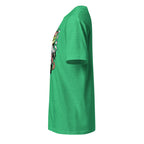 Left view of a Heather Irish Green t-shirt on a white background