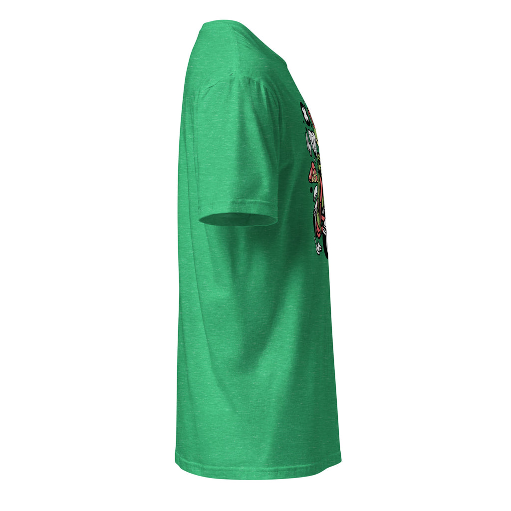 Right view of a Heather Irish Green t-shirt on a white background