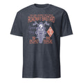 Heather Navy t-shirt with motorcycle graphic and text on a white background
