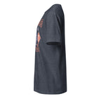 Left view of a plain heather navy t-shirt on a white background