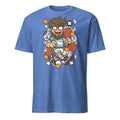 Heather Royal t-shirt with a cartoon character graphic on a white background