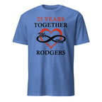 Blue t-shirt with '25 Years Together' design on a white background