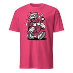 Pink t-shirt with a brain graphic design on a white background