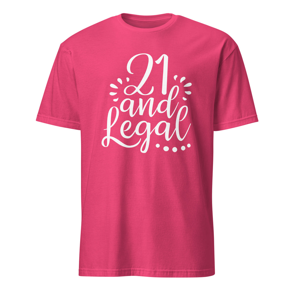 Heliconia t-shirt with '21 and Legal' text on a white background