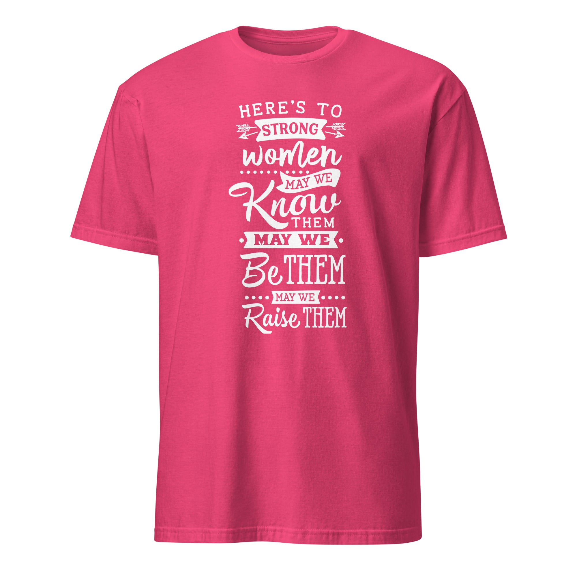 Pink t-shirt with motivational quote on a white background