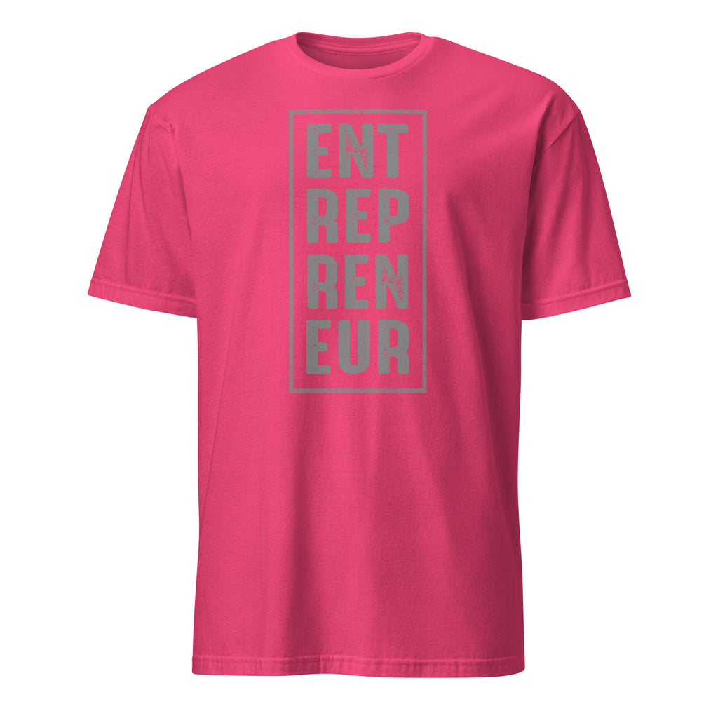 Pink t-shirt with 'ENTREPRENEUR' text on a white background