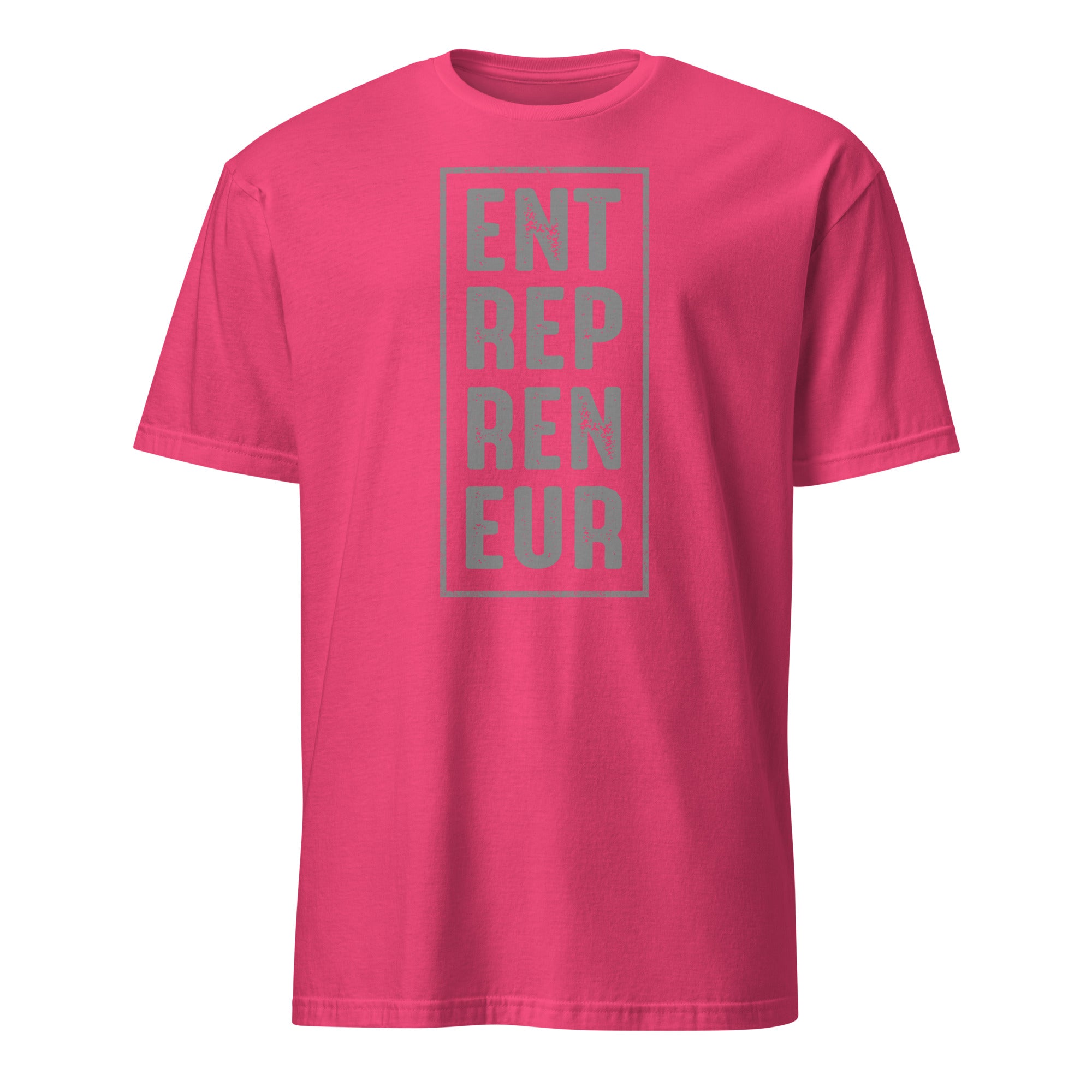 Pink t-shirt with 'ENTREPRENEUR' text on a white background