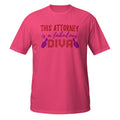Pink t-shirt with text 'This Attorney is a fabulous DIVA' on a white background