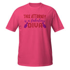Pink t-shirt with text 'This Attorney is a fabulous DIVA' on a white background