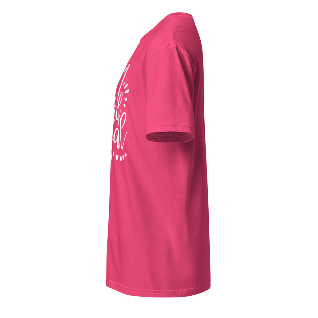 Left view of heliconia t-shirt on a white background
