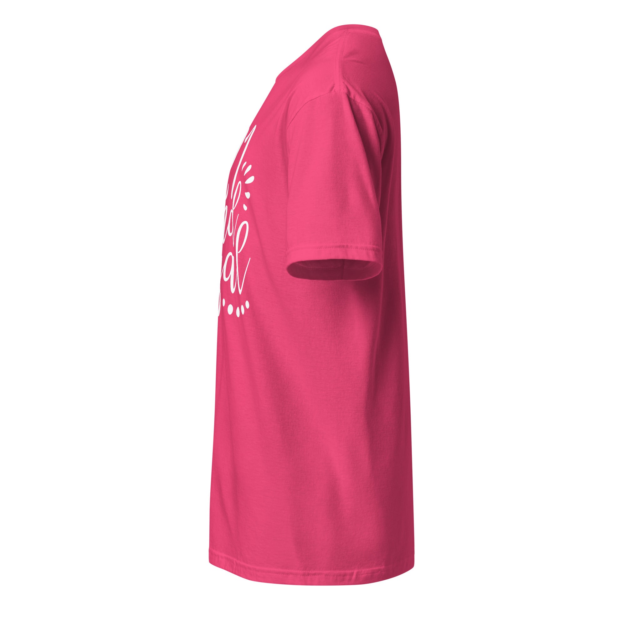 Left view of heliconia t-shirt on a white background