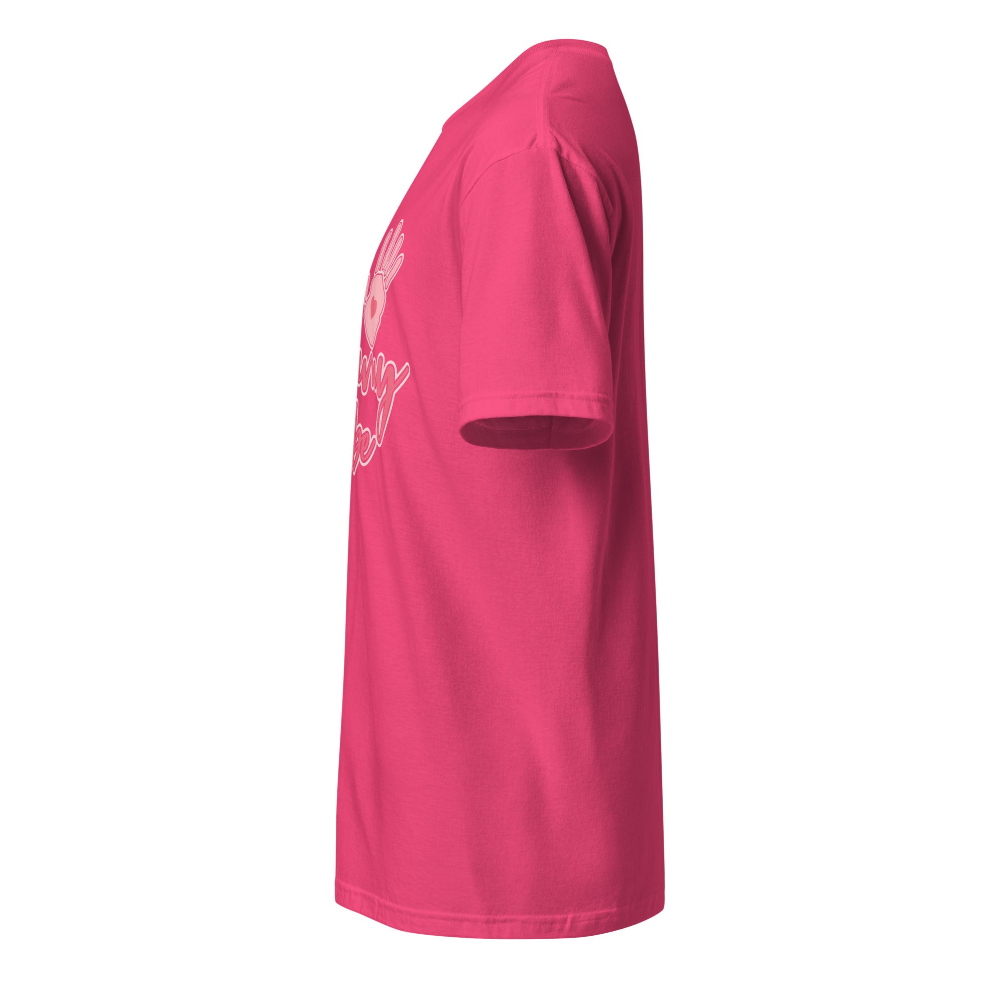 Pink t-shirt left sideo on a white background