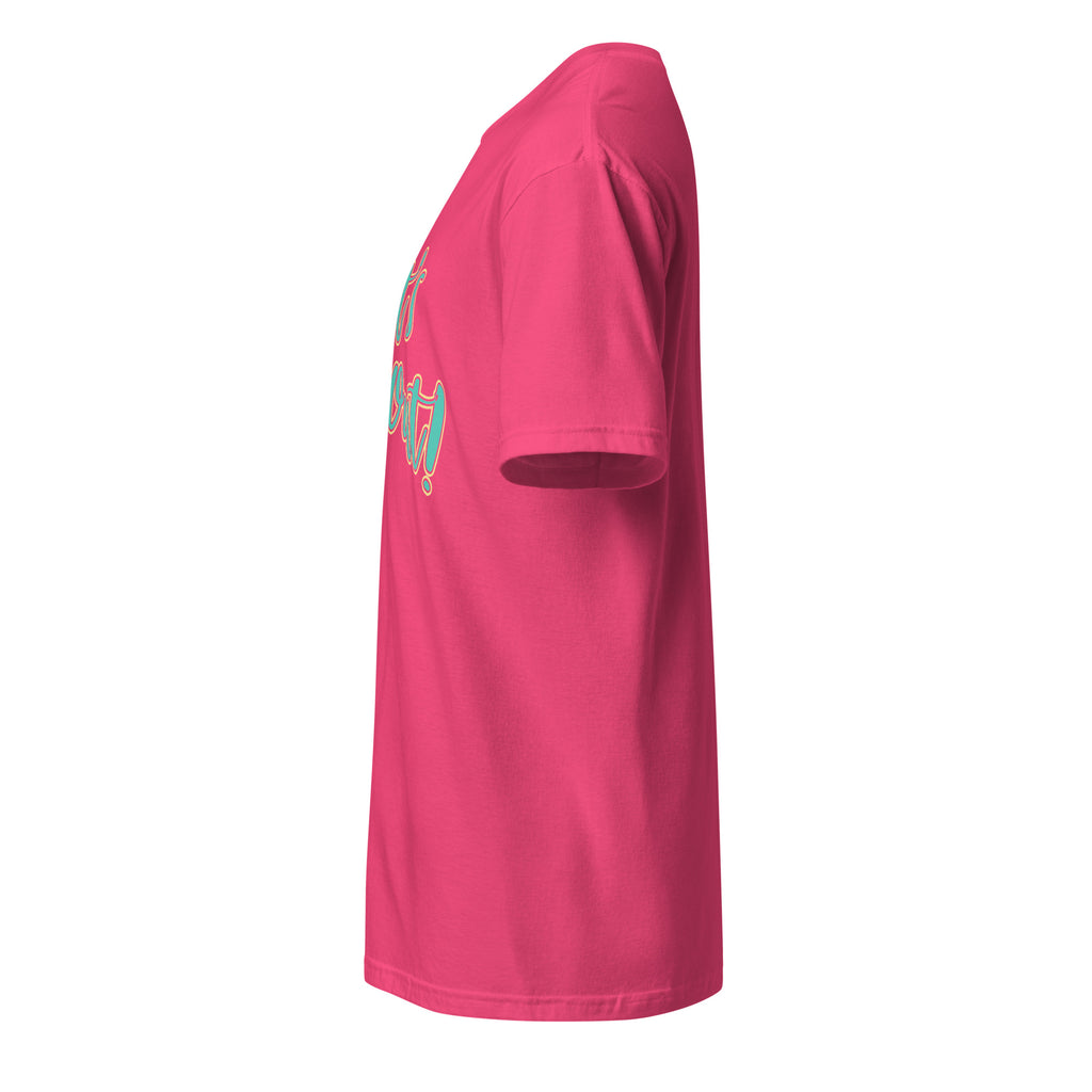 Left view of a heliconia t-shirt against a white background